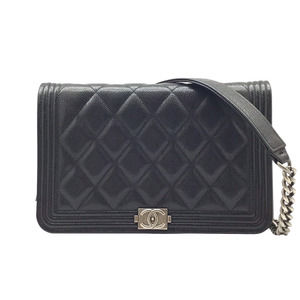 CHANEL Boy Chain Wallet Caviar Skin Black
